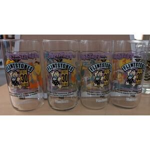 🍀Set of 4 Vintage Flintstones Hardee's Glasses